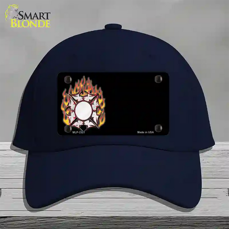 Fire Cross Offset Flat Novelty License Plate Hat Cotton / Navy