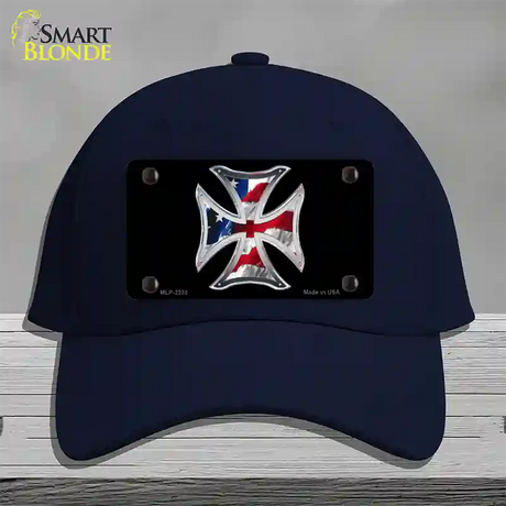 Maltese Cross Flag Novelty License Plate Hat Cotton / Navy