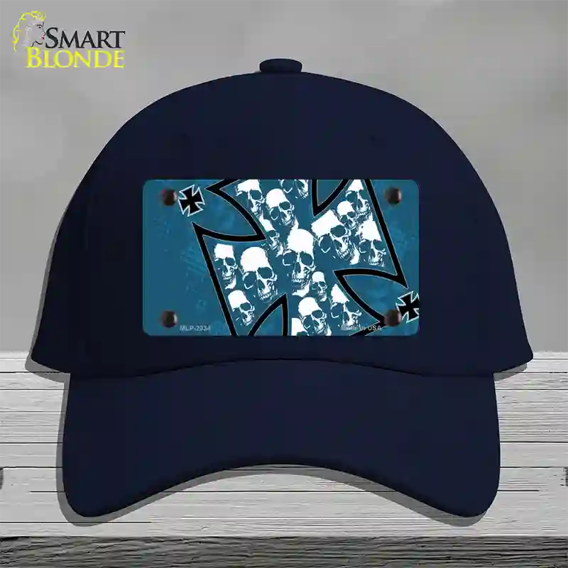 Maltese Cross Skulls Novelty License Plate Hat Cotton / Navy