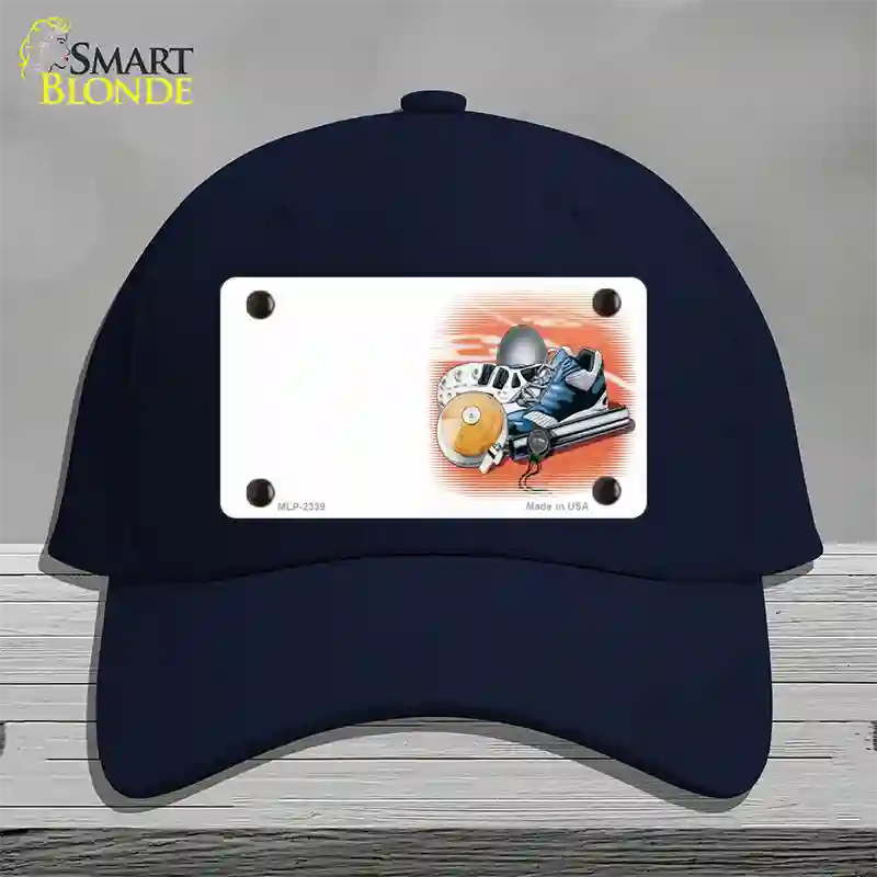 Track And Field Offset Novelty License Plate Hat Cotton / Navy