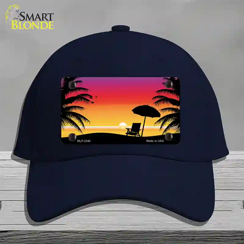 Sunset Beach Novelty License Plate Hat Cotton / Navy