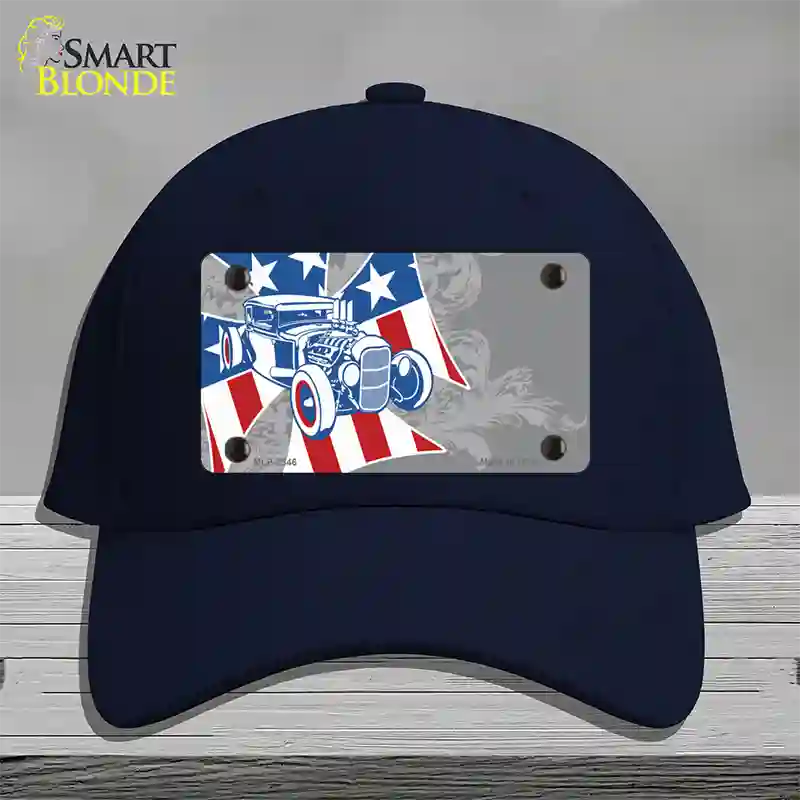 Retro Rod Offset Novelty License Plate Hat Cotton / Navy