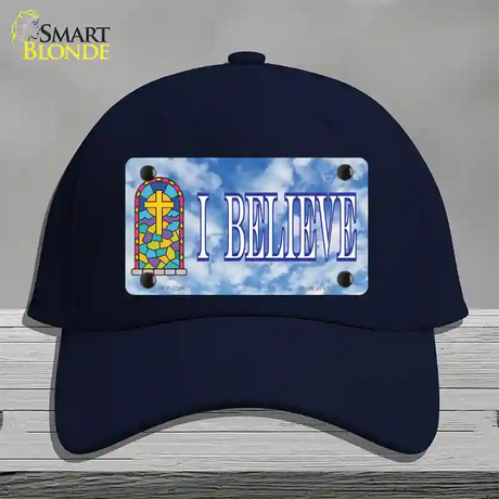 I Believe Novelty License Plate Hat Cotton / Navy