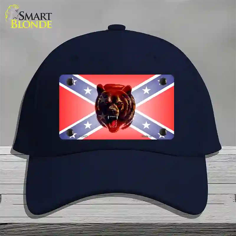 Confederate Flag Grizzly Bear Novelty License Plate Hat Cotton / Navy