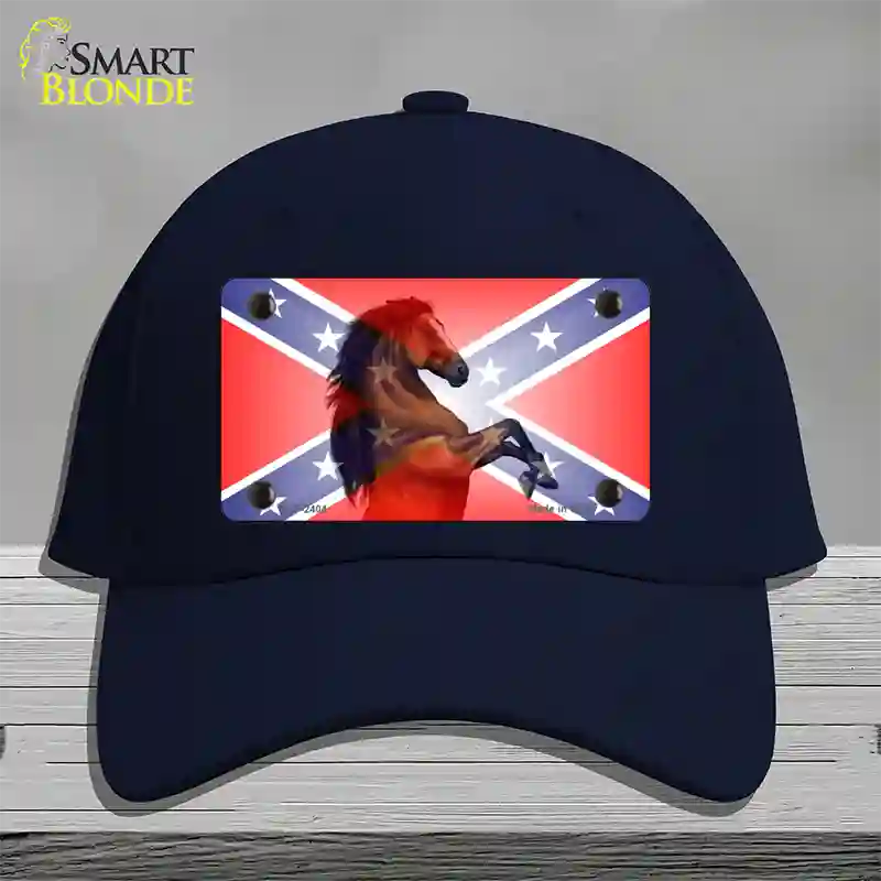 Confederate Flag Stallion Horse Novelty License Plate Hat Cotton / Navy