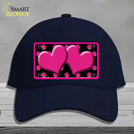 Hot Pink Black Polka Dot Hot Pink Center Hearts Novelty License Plate Hat Cotton / Navy