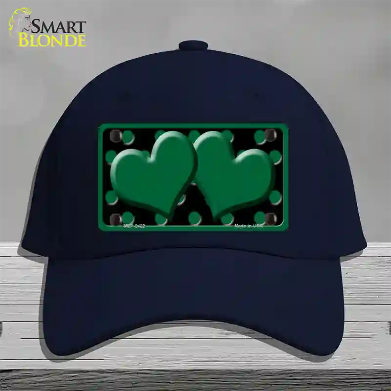 Green Black Polka Dot Green Center Hearts Novelty License Plate Hat Cotton / Navy