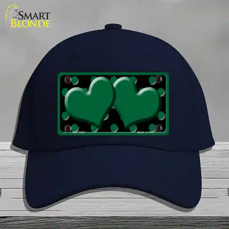 Green Black Polka Dot Green Center Hearts Novelty License Plate Hat Cotton / Navy