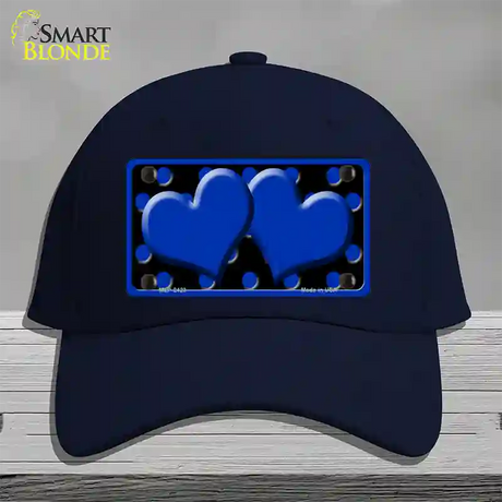 Blue Black Polka Dot Blue Center Hearts Novelty License Plate Hat Cotton / Navy