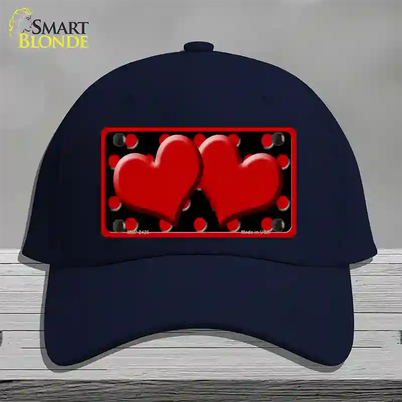 Red Black Polka Dot Red Center Hearts Novelty License Plate Hat Cotton / Navy