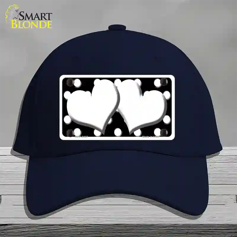 White Black Polka Dot Black Center Hearts Novelty License Plate Hat Cotton / Navy