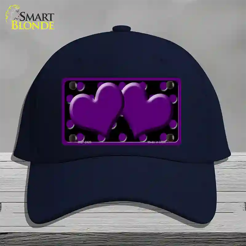 Purple Black Polka Dot Purple Center Hearts Novelty License Plate Hat Cotton / Navy