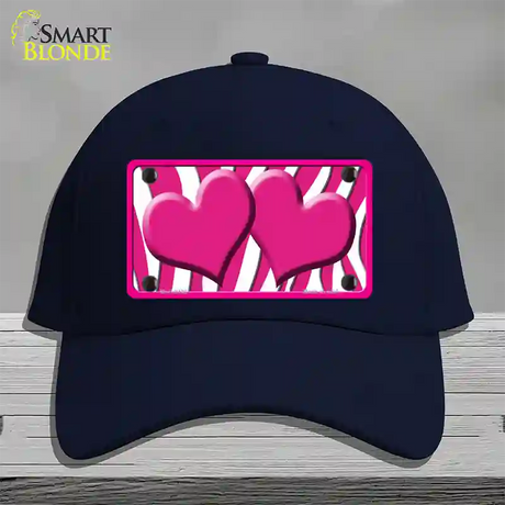 Hot Pink White Zebra Hot Pink Centered Hearts Novelty License Plate Hat Cotton / Navy