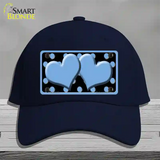 Light Blue Black Polka Dot Light Blue Centered Hearts Novelty License Plate Hat Cotton / Navy