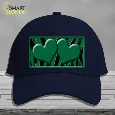 Green Black Zebra Green Centered Hearts Novelty License Plate Hat Cotton / Navy