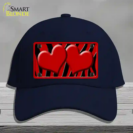 Red Black Zebra Red Centered Hearts Novelty License Plate Hat Cotton / Navy