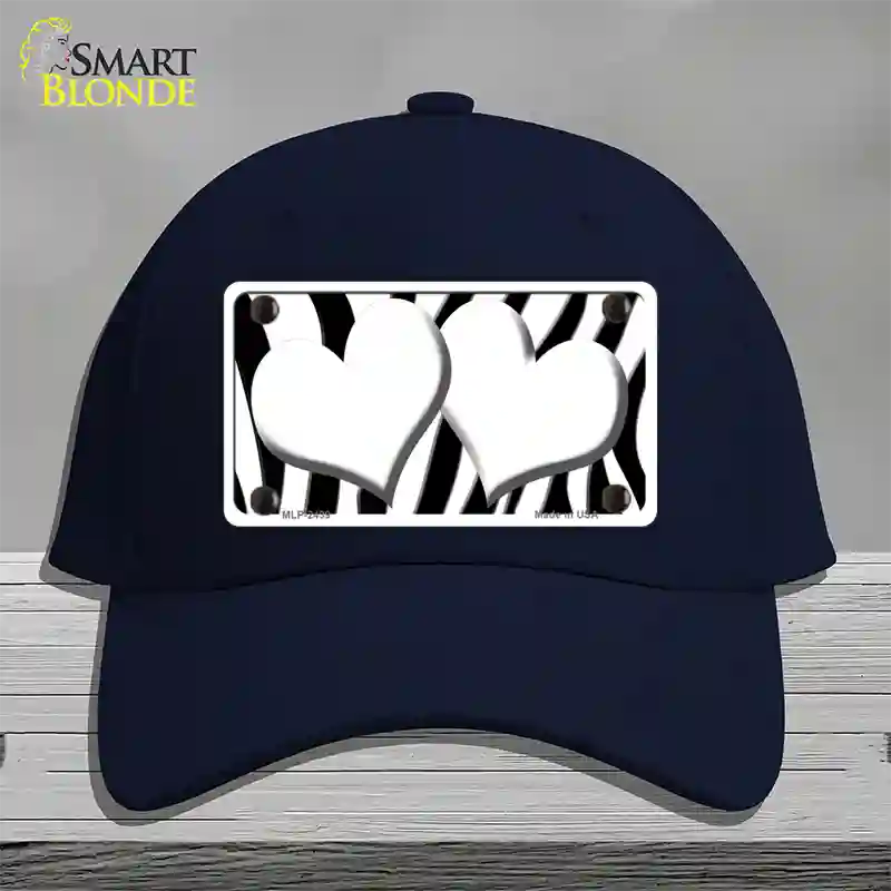 White Black Zebra Red Centered Hearts Novelty License Plate Hat Cotton / Navy