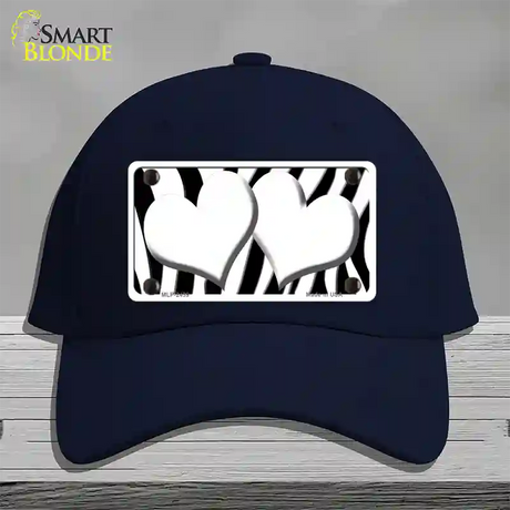 White Black Zebra Red Centered Hearts Novelty License Plate Hat Cotton / Navy