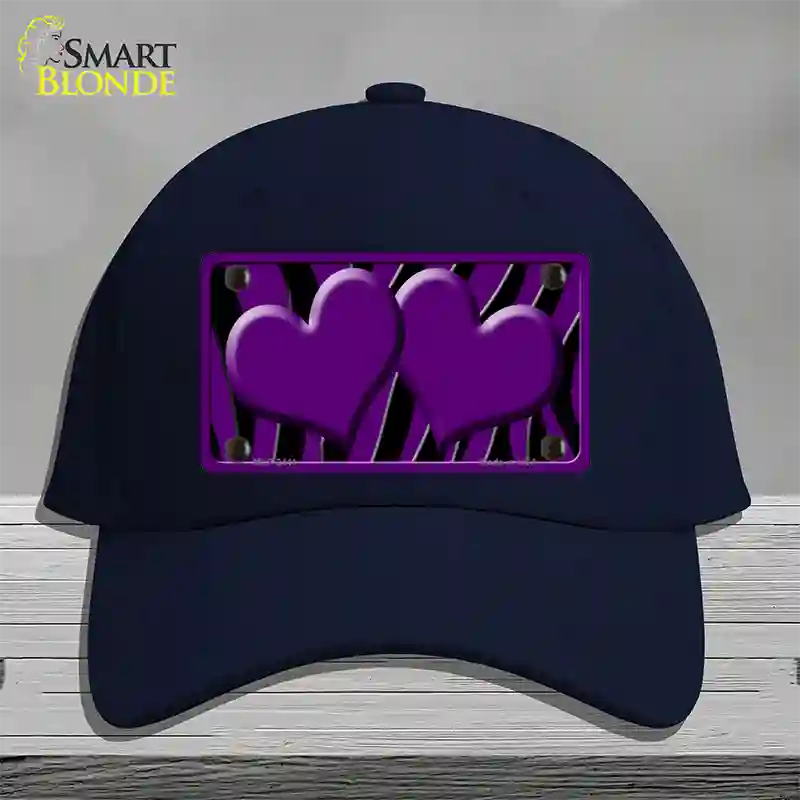 Purple Black Zebra Purple Centered Hearts Novelty License Plate Hat Cotton / Navy