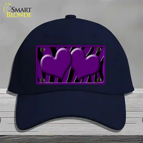 Purple Black Zebra Purple Centered Hearts Novelty License Plate Hat Cotton / Navy