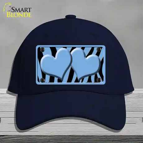 Light Blue Black Zebra Light Blue Centered Hearts Novelty License Plate Hat Cotton / Navy