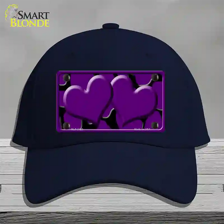 Purple Black Giraffe Purple Centered Hearts Novelty License Plate Hat Cotton / Navy