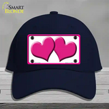 Solid Pink Centered Hearts White Novelty License Plate Hat Cotton / Navy