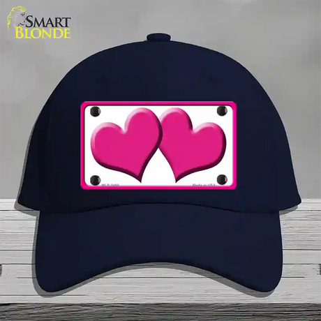 Solid Pink Centered Hearts White Novelty License Plate Hat Cotton / Navy