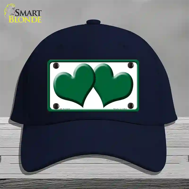 Solid Green Centered Hearts White Novelty License Plate Hat Cotton / Navy