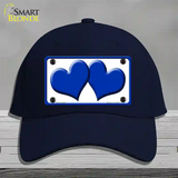 Solid Blue Centered Hearts White Novelty License Plate Hat Cotton / Navy