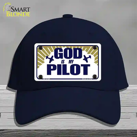 God Is My Pilot Novelty License Plate Hat Cotton / Navy