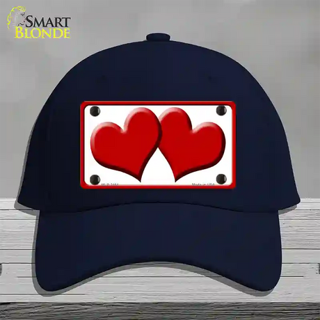 Solid Red Centered Hearts White Novelty License Plate Hat Cotton / Navy