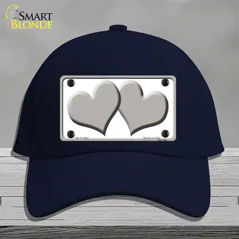 Solid Grey Centered Hearts White Novelty License Plate Hat Cotton / Navy