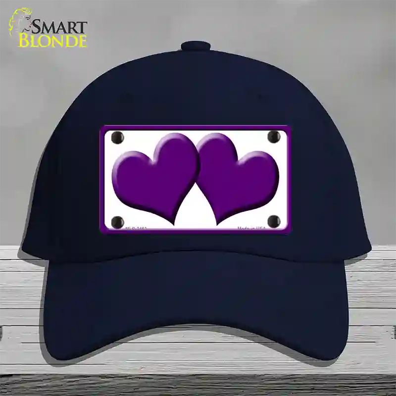 Solid Purple Centered Hearts White Novelty License Plate Hat Cotton / Navy