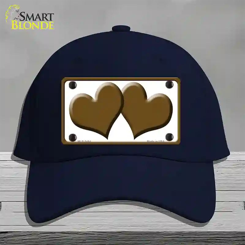 Solid Brown Centered Hearts White Novelty License Plate Hat Cotton / Navy