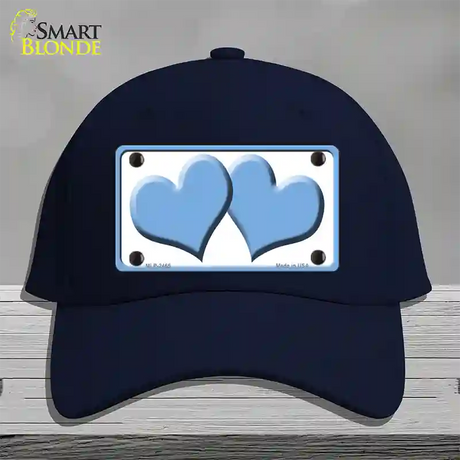 Solid Light Blue Centered Hearts White Novelty License Plate Hat Cotton / Navy