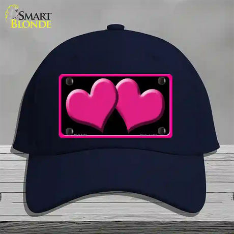 Solid Pink Centered Hearts Black Novelty License Plate Hat Cotton / Navy