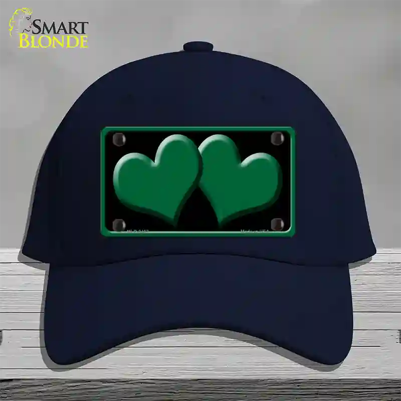 Solid Green Centered Hearts Black Novelty License Plate Hat Cotton / Navy