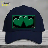 Solid Green Centered Hearts Black Novelty License Plate Hat Cotton / Navy