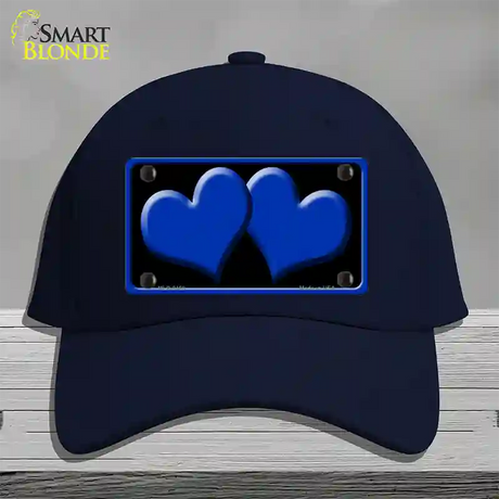 Solid Blue Centered Hearts Black Novelty License Plate Hat Cotton / Navy