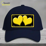 Solid Yellow Centered Hearts Black Novelty License Plate Hat Cotton / Navy