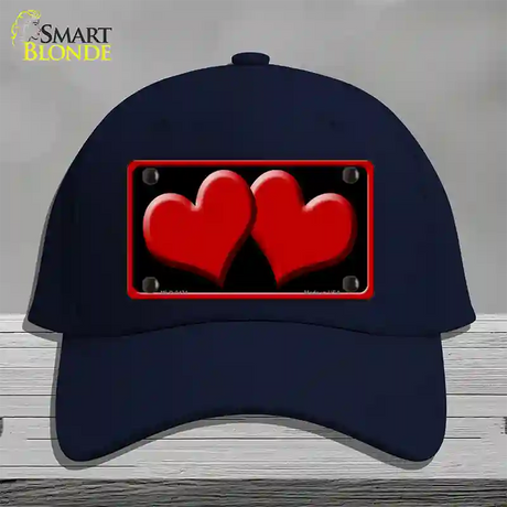 Solid Red Centered Hearts Black Novelty License Plate Hat Cotton / Navy