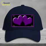 Solid Purple Centered Hearts Black Novelty License Plate Hat Cotton / Navy