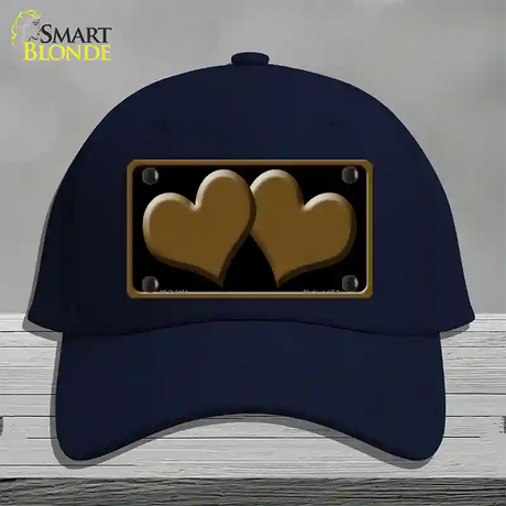 Solid Brown Centered Hearts Black Novelty License Plate Hat Cotton / Navy