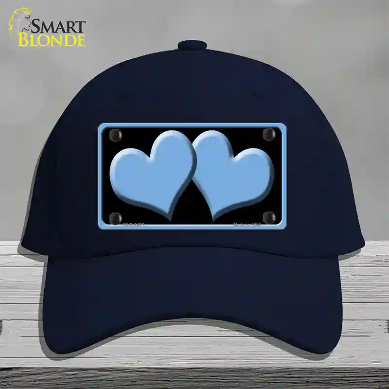 Solid Light Blue Centered Hearts Black Novelty License Plate Hat Cotton / Navy