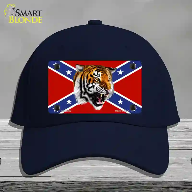 Confederate Flag Tiger Novelty License Plate Hat Cotton / Navy