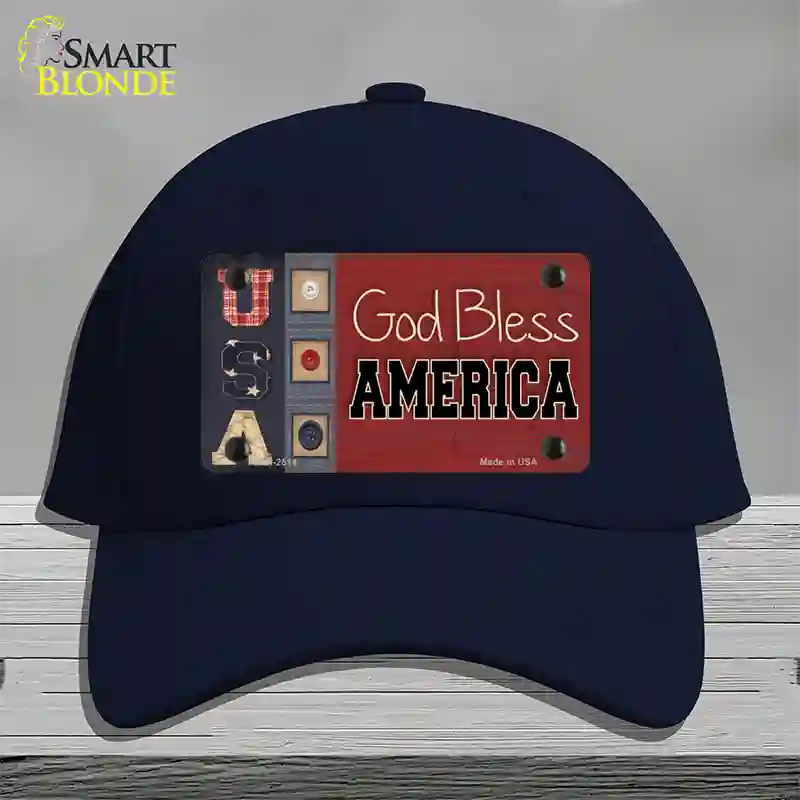 God Bless America Quilt Novelty License Plate Hat Cotton / Navy