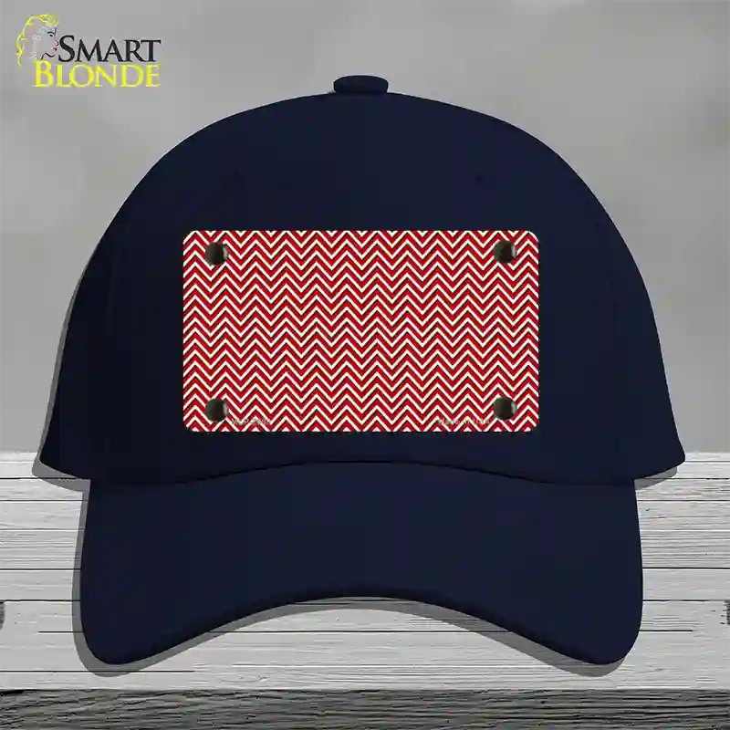 Red White Chevron Novelty License Plate Hat Cotton / Navy