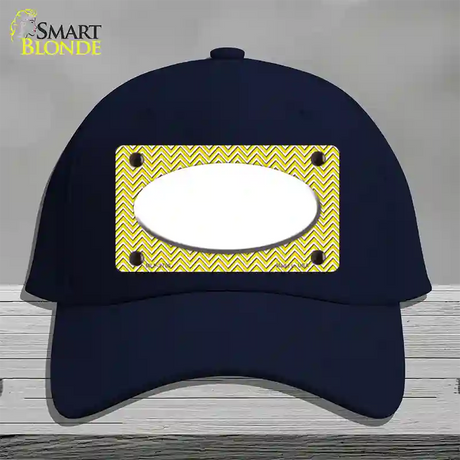 Yellow White Chevon White Center Oval Novelty License Plate Hat Cotton / Navy