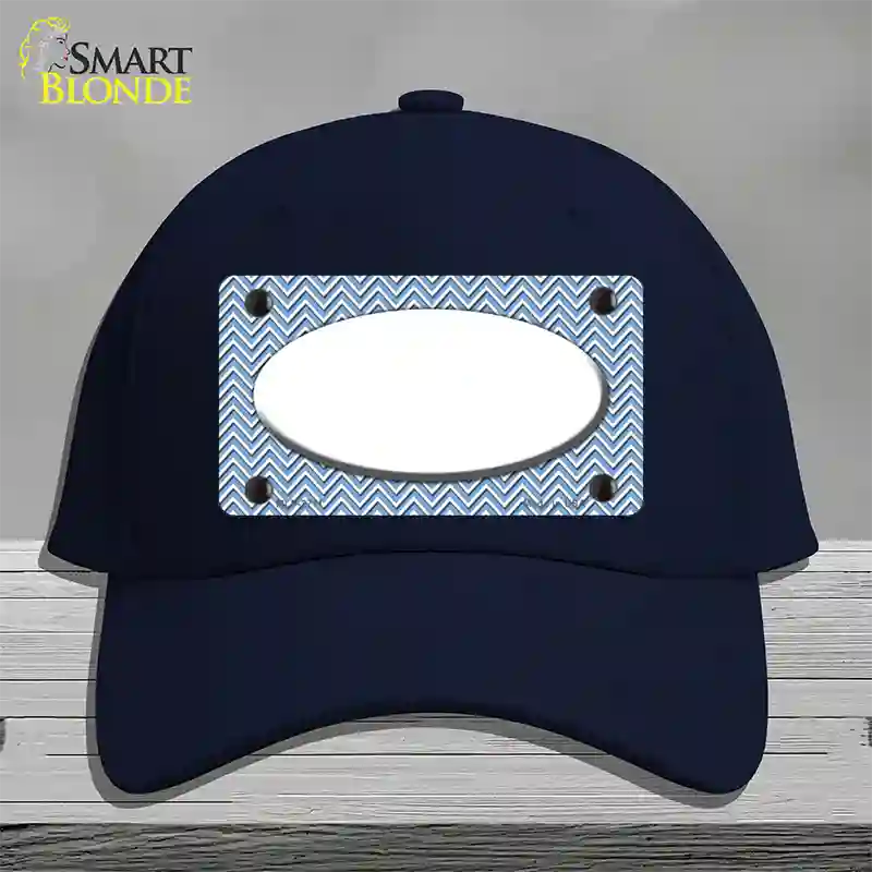 Light Blue White Chevon White Center Oval Novelty License Plate Hat Cotton / Navy